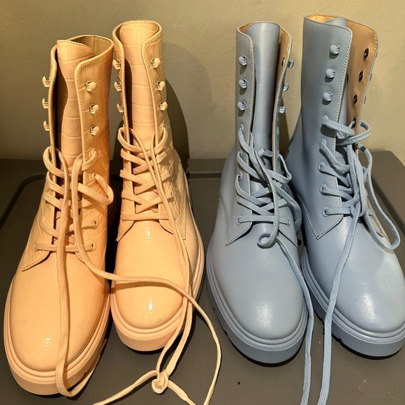 Stuart Weitzman Pink and Blue McKenzee Combat Boots - Picture 1 of 9